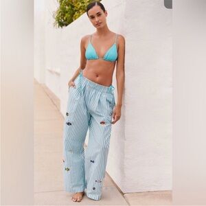 Anthropologie Celandine Beaded Striped Fish Pants NWT
